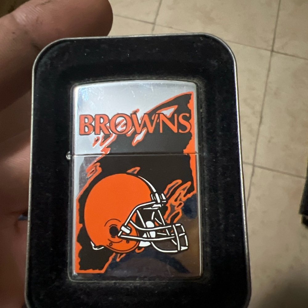 Browns Silver and Orange Lighter